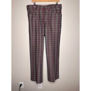 1970s Broomsticks Glen Daks Red Gray Plaid Tartan Disco Flare Bell Pants 36x32
